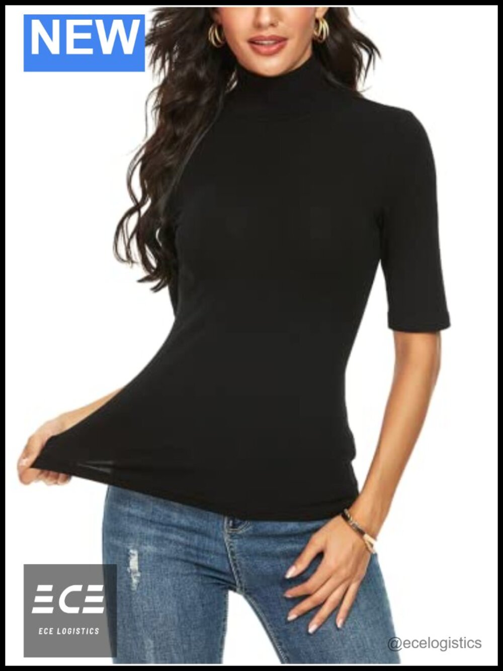 Women's Short Sleeve Mock Turtleneck Slim Fit Business Casual T-Shirt Top